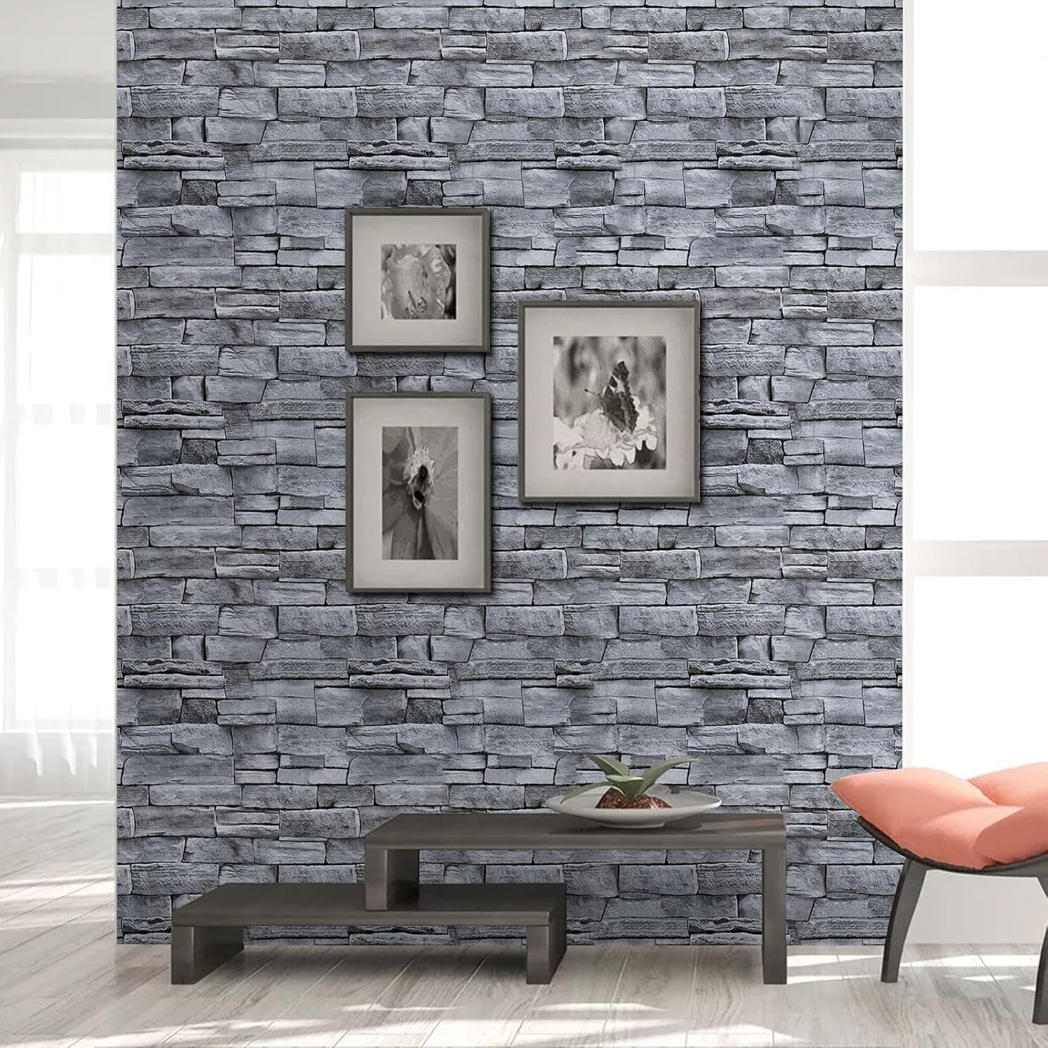 17.71" X 393.7" Grey Brick Wallpaper Peel and Stick, Removable Waterproof Wall Paper, Vinyl Self-Adhesive Contact Paper for Kitchen Bedroom Living Room Walls