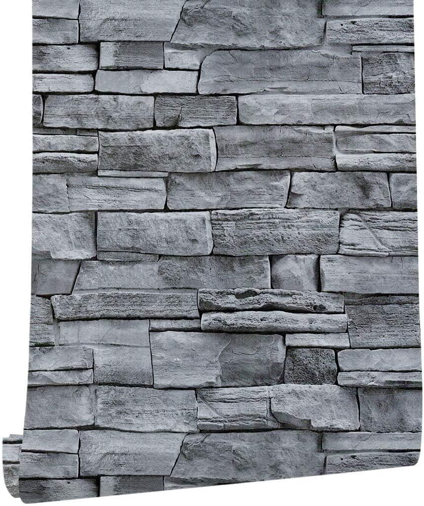 17.71" X 393.7" Grey Brick Wallpaper Peel and Stick, Removable Waterproof Wall Paper, Vinyl Self-Adhesive Contact Paper for Kitchen Bedroom Living Room Walls