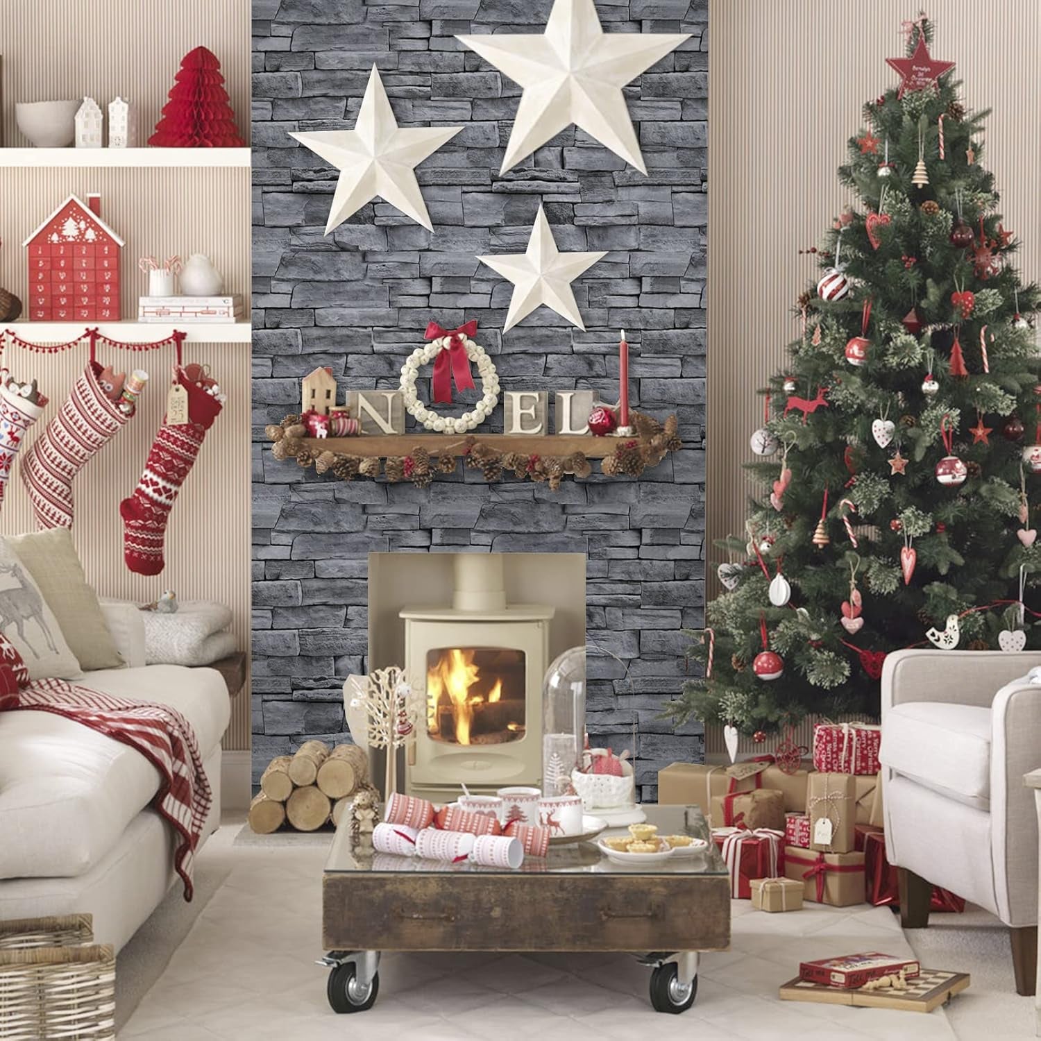 17.71" X 393.7" Grey Brick Wallpaper Peel and Stick, Removable Waterproof Wall Paper, Vinyl Self-Adhesive Contact Paper for Kitchen Bedroom Living Room Walls