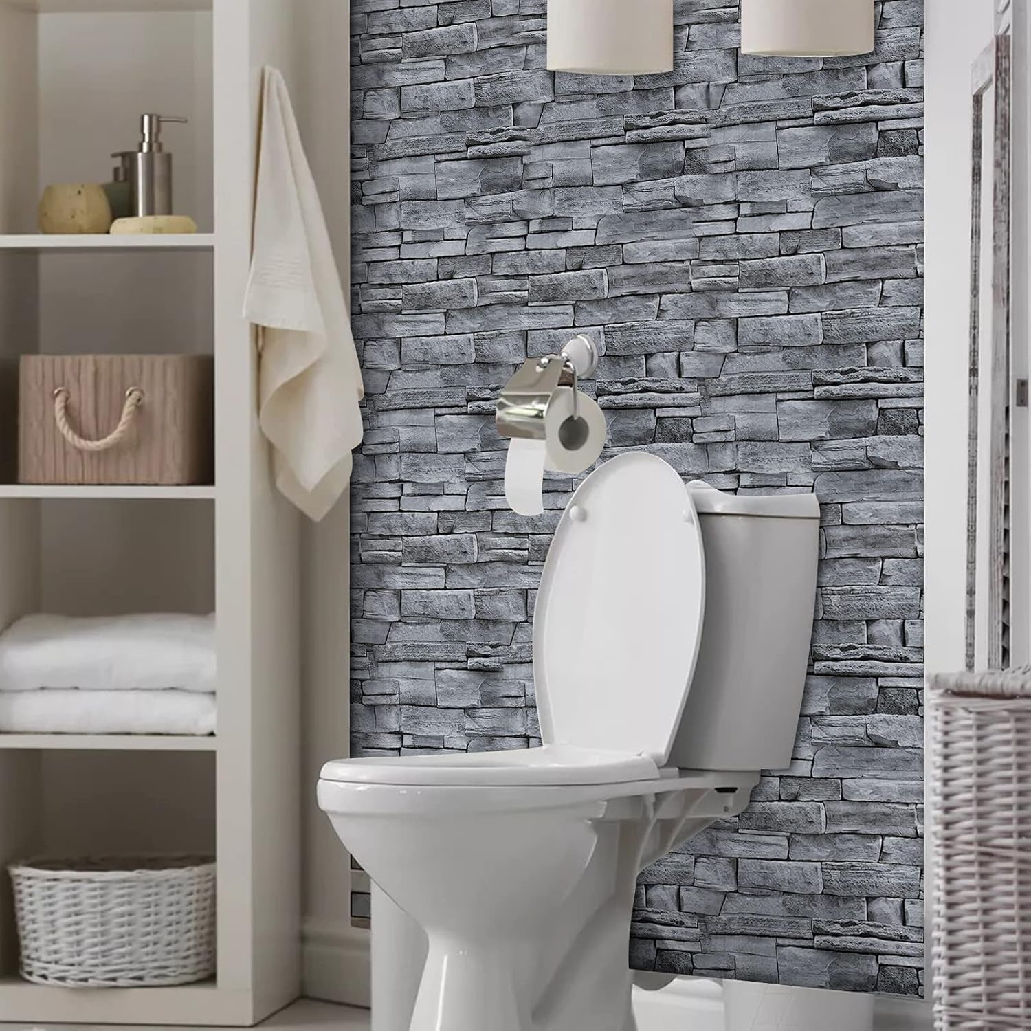 17.71" X 393.7" Grey Brick Wallpaper Peel and Stick, Removable Waterproof Wall Paper, Vinyl Self-Adhesive Contact Paper for Kitchen Bedroom Living Room Walls