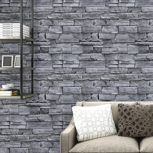 17.71" X 393.7" Grey Brick Wallpaper Peel and Stick, Removable Waterproof Wall Paper, Vinyl Self-Adhesive Contact Paper for Kitchen Bedroom Living Room Walls