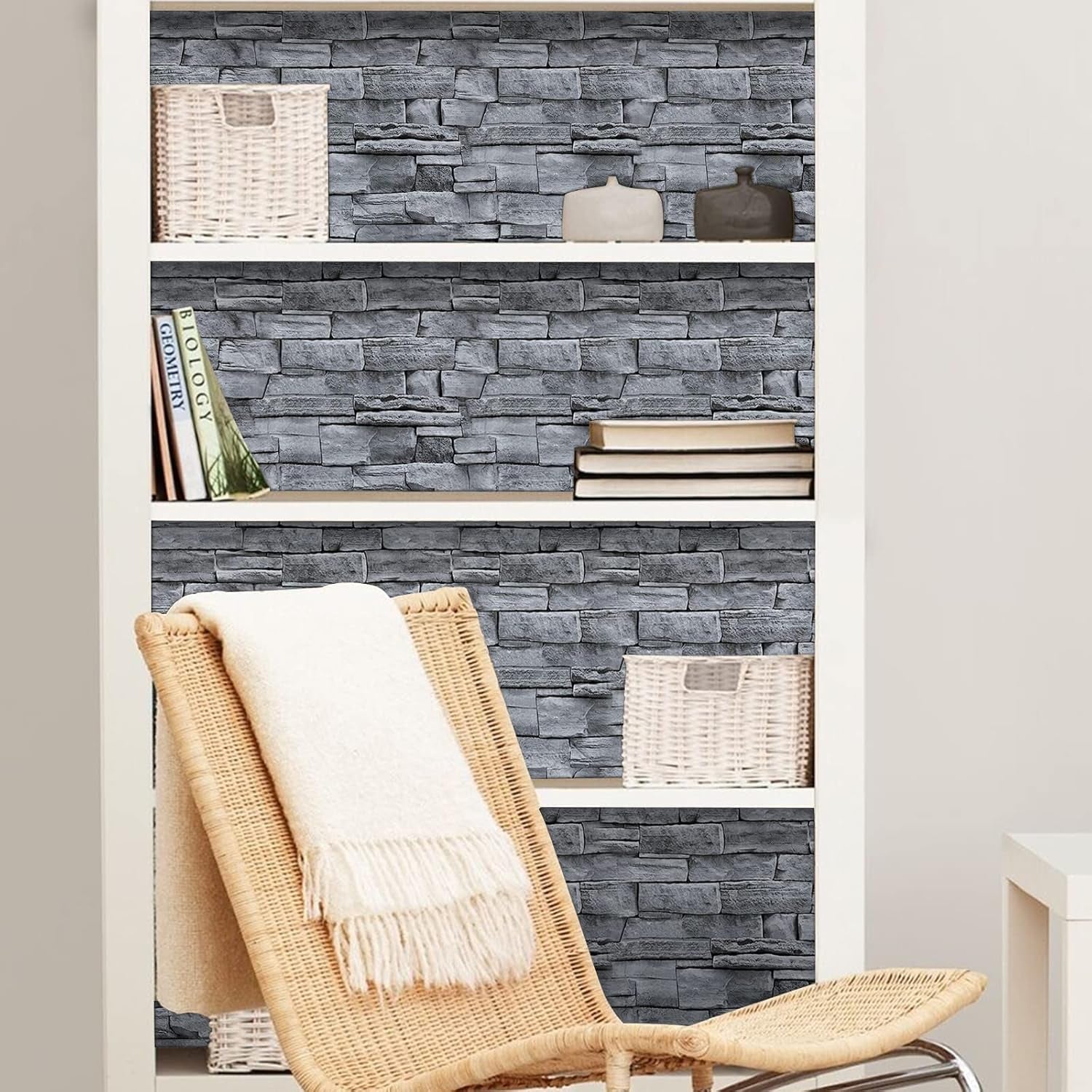17.71" X 393.7" Grey Brick Wallpaper Peel and Stick, Removable Waterproof Wall Paper, Vinyl Self-Adhesive Contact Paper for Kitchen Bedroom Living Room Walls