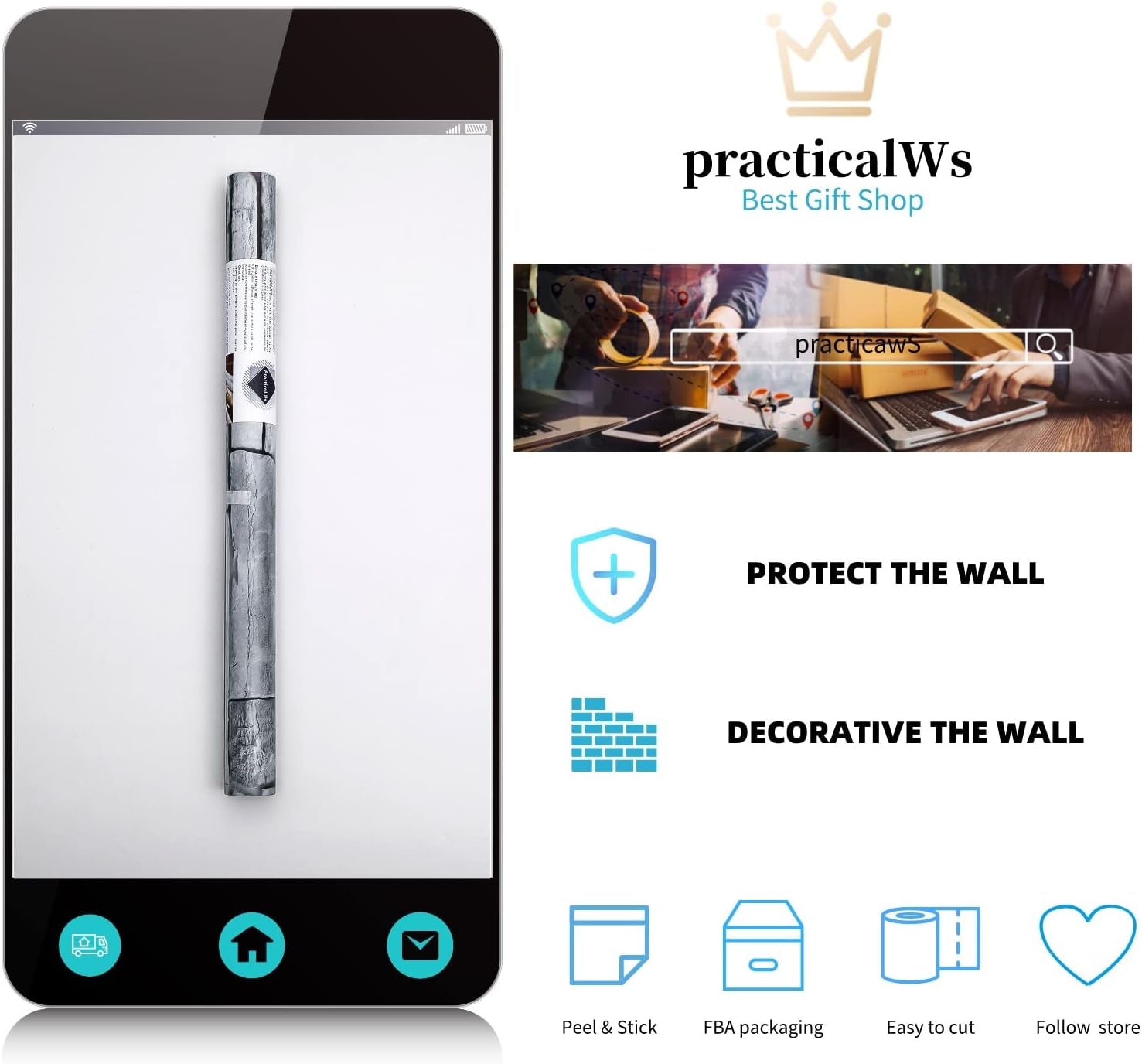 17.71" X 393.7" Grey Brick Wallpaper Peel and Stick, Removable Waterproof Wall Paper, Vinyl Self-Adhesive Contact Paper for Kitchen Bedroom Living Room Walls