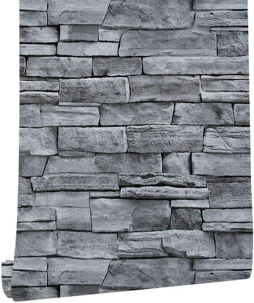 17.71" X 393.7" Grey Brick Wallpaper Peel and Stick, Removable Waterproof Wall Paper, Vinyl Self-Adhesive Contact Paper for Kitchen Bedroom Living Room Walls